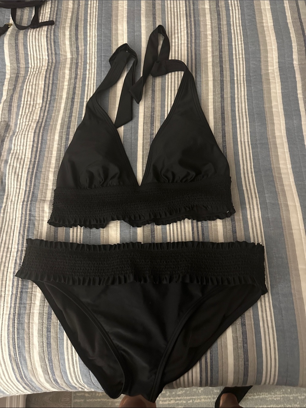 Tommy Hilfiger Black Smocked Halter Bikini Set bottom large top medium